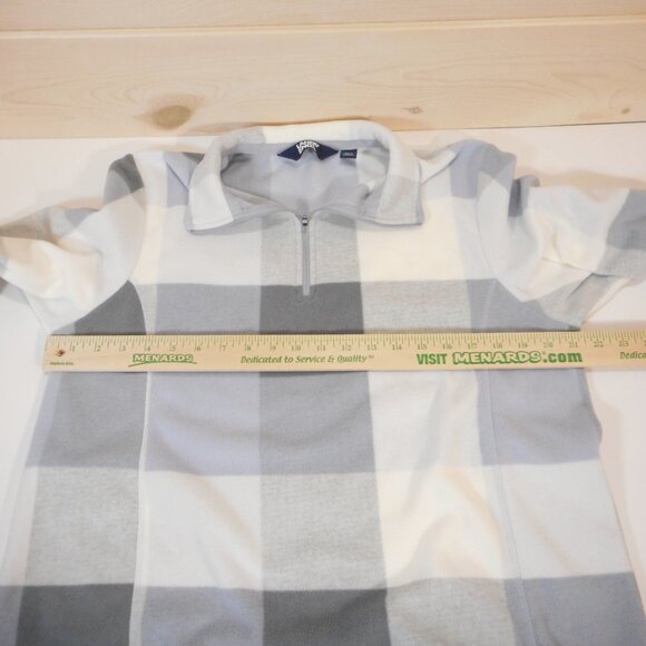 Lands' End Women's size L Fleece 1/4 Zip Pullover White Gray Plaid Sweatshirt - Picture 4 of 8